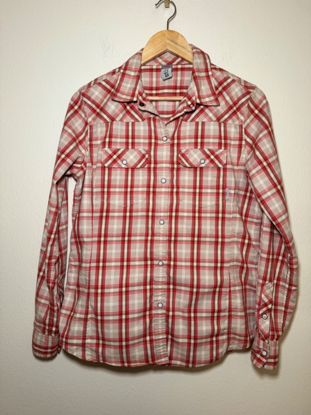 Stio Women's Large Red Plaid Snap Button Western Hiking Outdoor Shirt - Picture 2 of 6